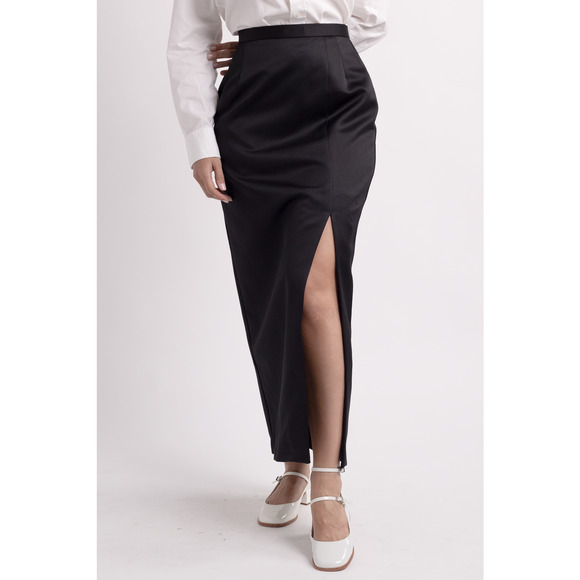 Vintage Black Satin Midi Skirt - Picture 1 of 5